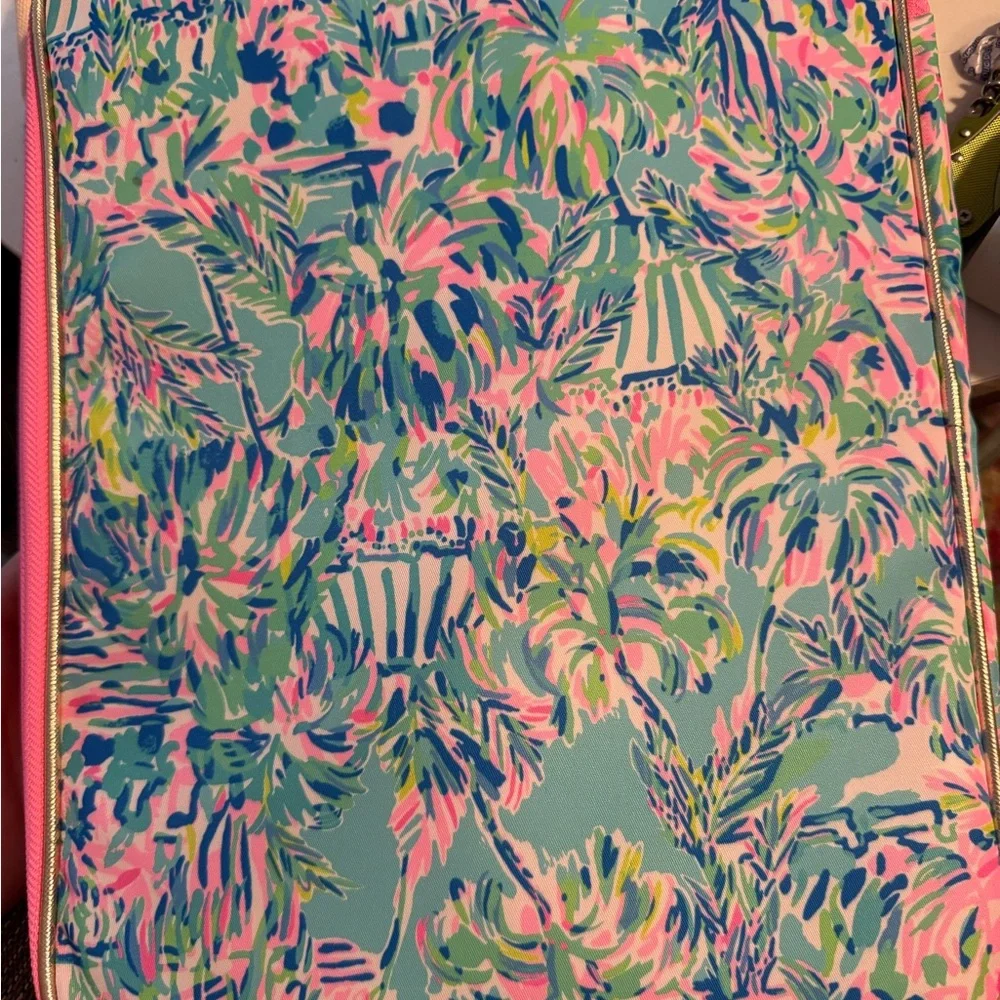 Lilly Pulitzer Metallic Plaque Tote with Pink, Blue & Green Floral Print